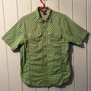 Outdoor Research Short Sleeve Nylon Shirt Snap Buttons Men’s Sz Med Green Plaid